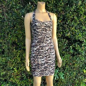 Tracy Reese animal print ruched halter dress